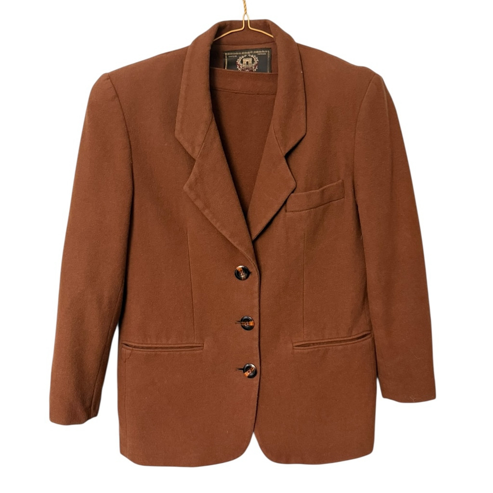 Vintage Express Wool Cashmere Blend Brown Skirt Suit Blazer Set Size Small - Picture 2 of 10